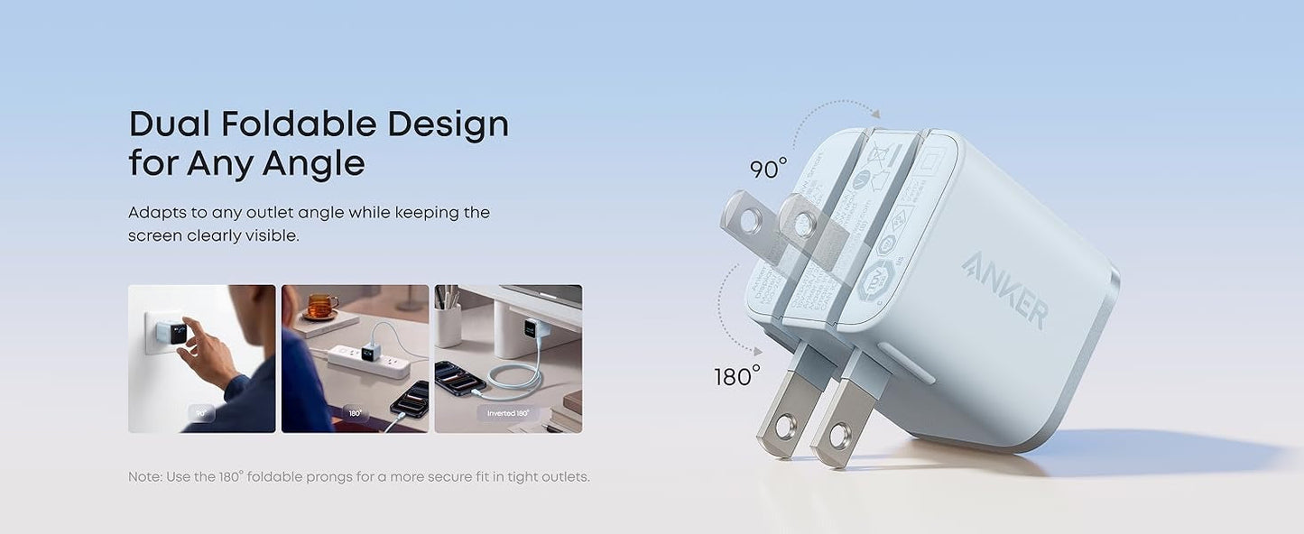 Anker Nano Charger (45W, Smart Display, 180° Foldable)