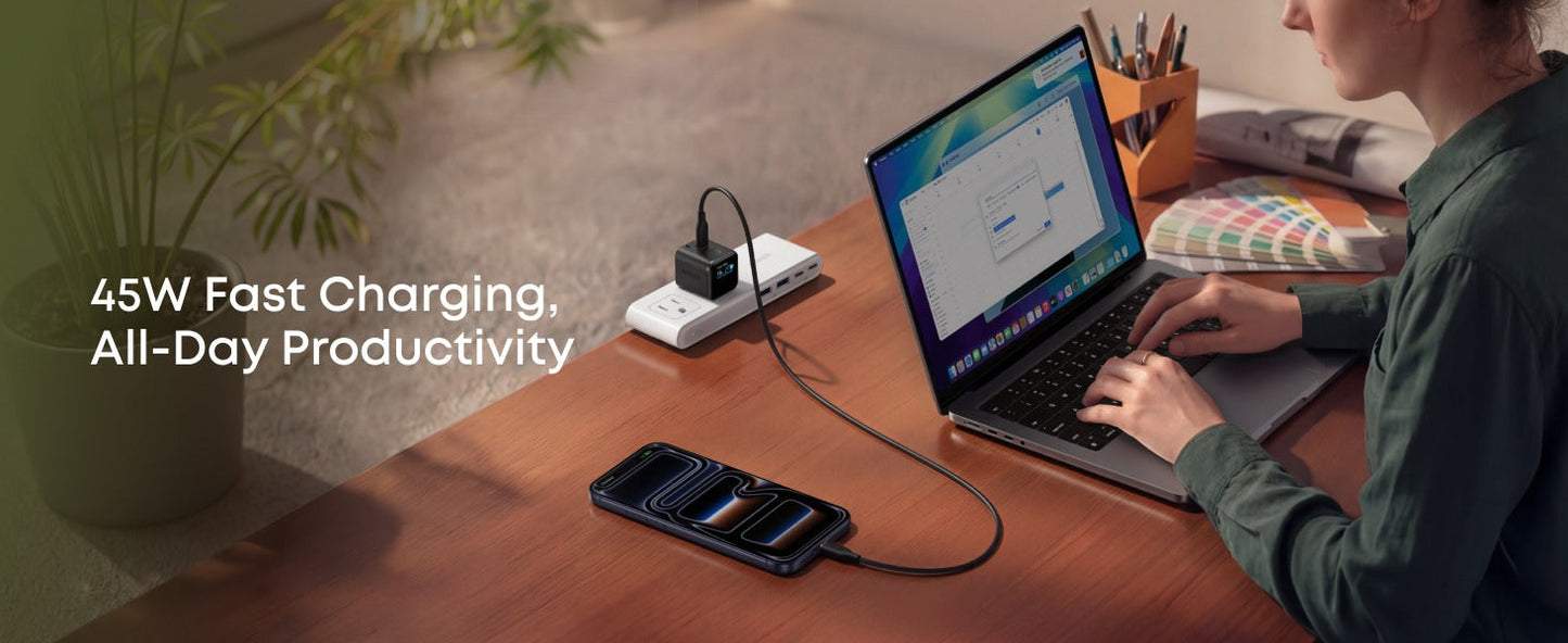 Anker Nano Charger (45W, Smart Display, 180° Foldable)