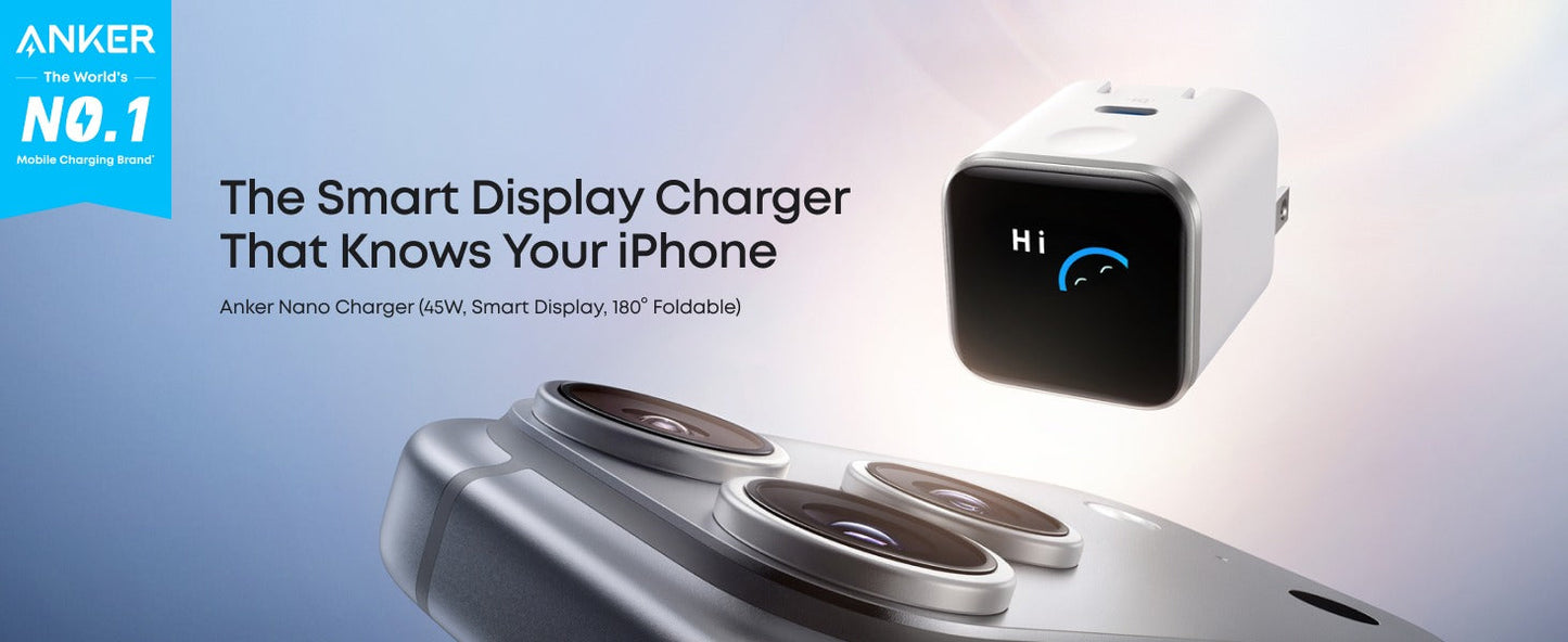 Anker Nano Charger (45W, Smart Display, 180° Foldable)