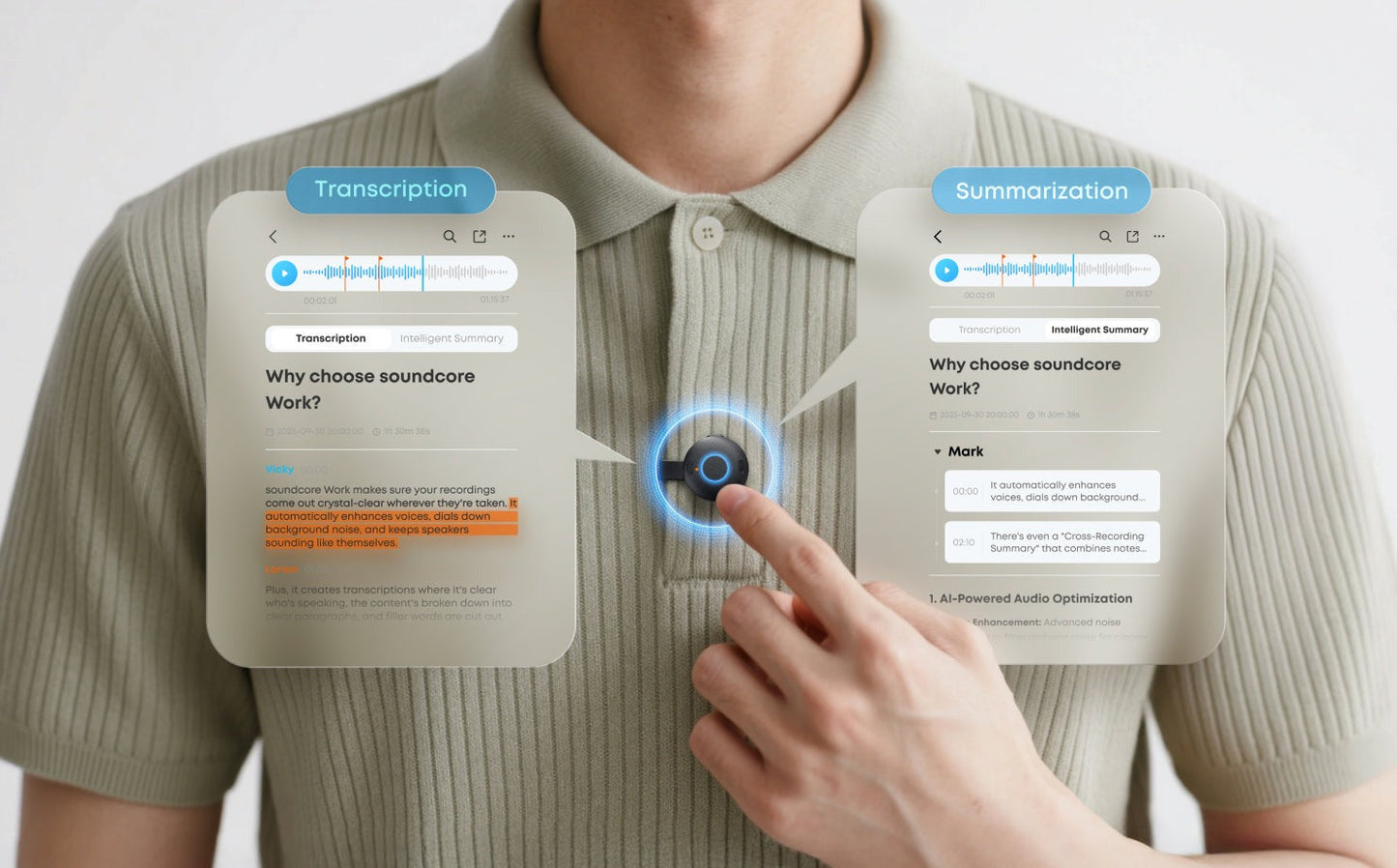 Anker soundcore Work | Coin-Sized Wearable AI Note Taker / Voice Recorder